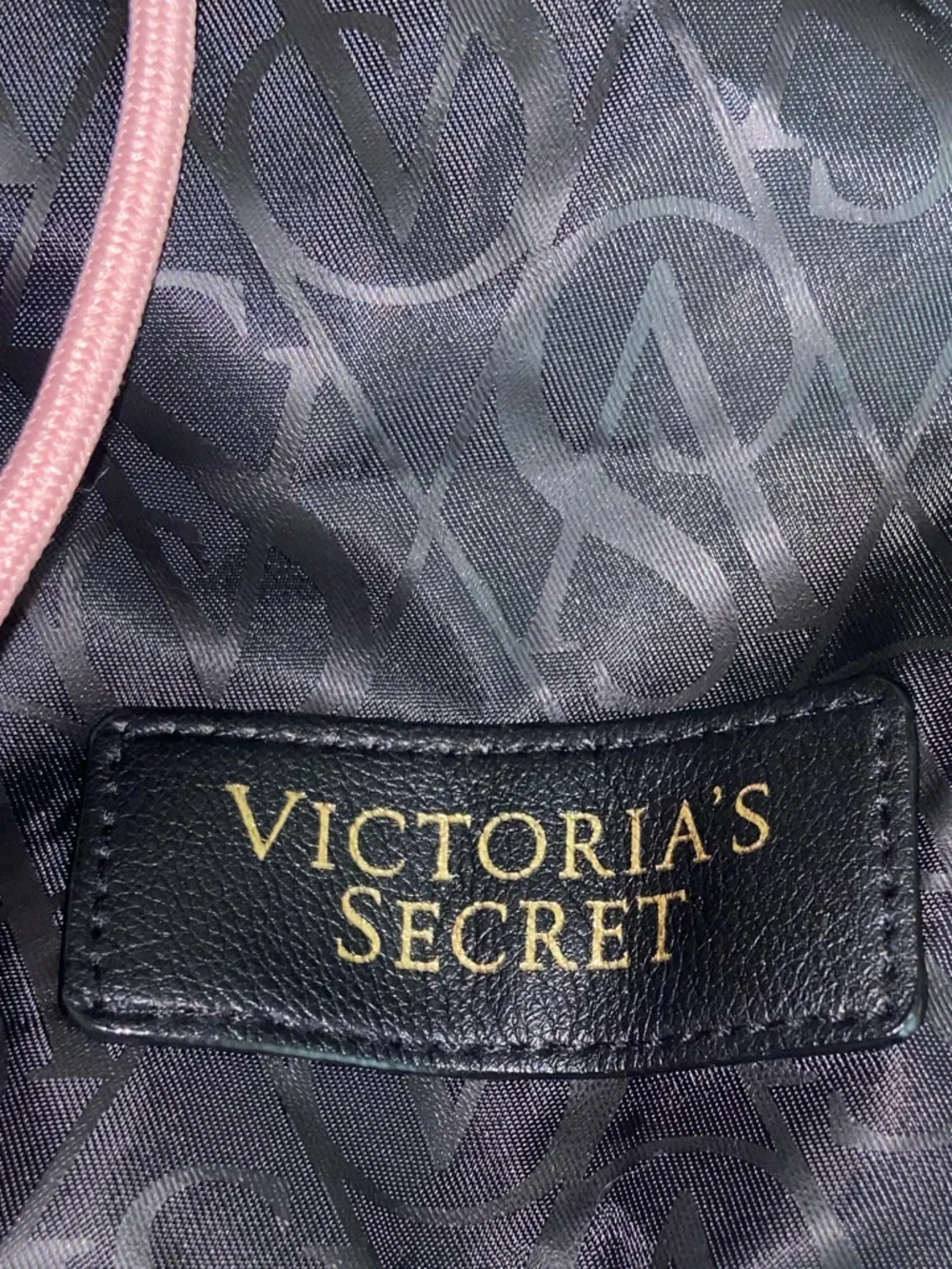 Victoria's Secret Black Tote with Pink Drawstring Accent - Picture 5 of 7